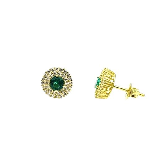 Foto de Pendientes rosetón oro 18kt con circonita central verde y circonitas blancas