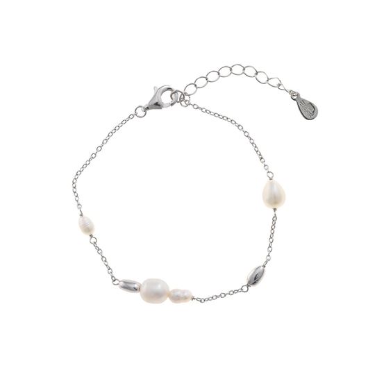 Foto de Pulsera de plata baño rodio con perlas y óvalos