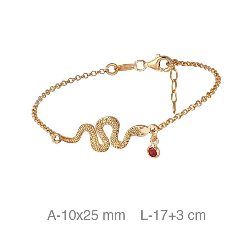 Foto de Pulsera serpiente de plata con baño de oro y circonita roja