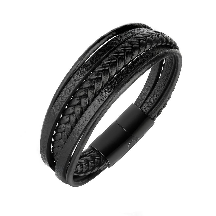 Foto de Pulsera de cuero negro y acero