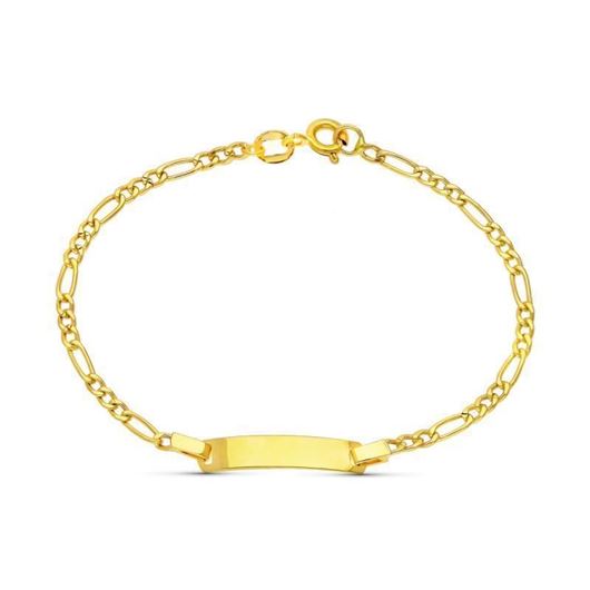 Foto de Pulsera esclava de bebé oro amarillo 18kt con placa y cadena 3x1