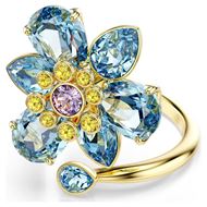 Foto de Anillo abierto Idyllia Tallas mixtas, Flor, Azul, Baño tono oro Talla 52