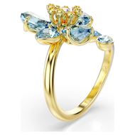 Foto de Anillo abierto Idyllia Tallas mixtas, Flor, Azul, Baño tono oro Talla 52