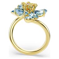 Foto de Anillo abierto Idyllia Tallas mixtas, Flor, Azul, Baño tono oro Talla 52