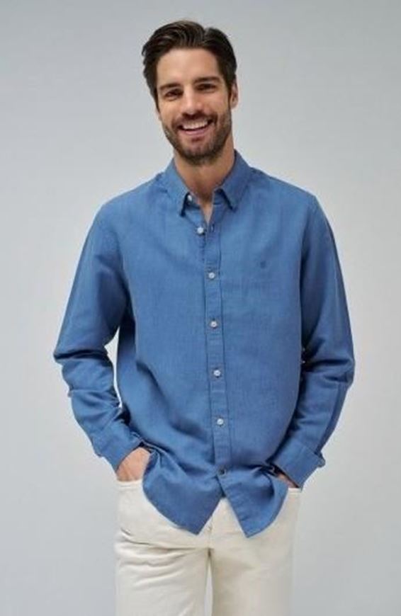 Foto de Camisa regular fit en mezcla de lino color azul denim