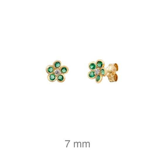 Foto de Pendientes de plata baño de oro flor de circonitas verdes