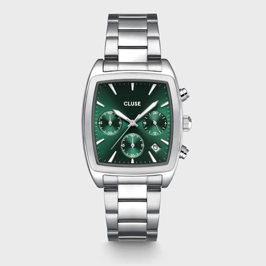 Foto de Reloj Cluse Quartaut Chrono de acero, color verde y plateado