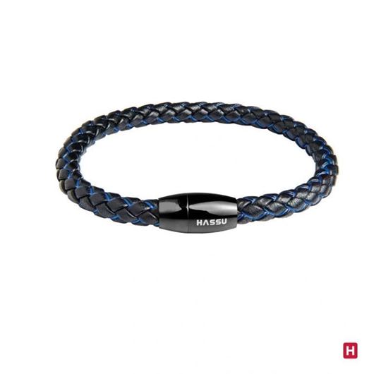 Picture of Pulsera de piel azul eléctrico y negro