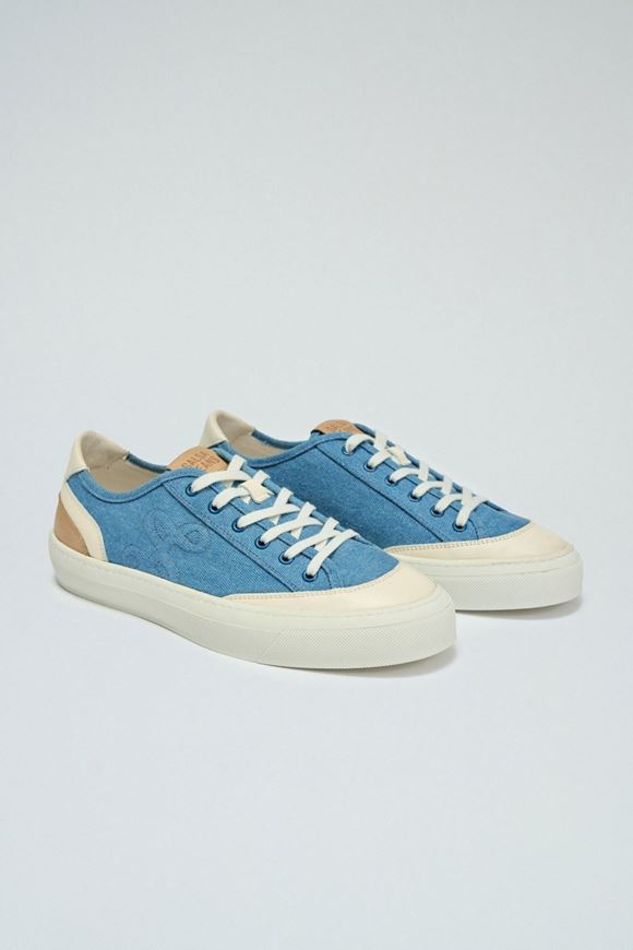Foto de Zapatilla denim azul y cuero beige