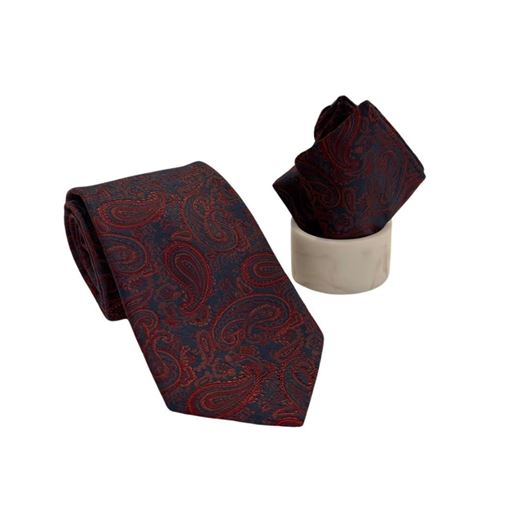 Mostrar los datos de Corbata y pañuelo ceremonia estampado paisley burbundy Foto de Corbata y pañuelo ceremonia estampado paisley burbundy