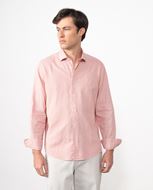 Foto de Camisa de lino y algodón rosa lavado slim fit