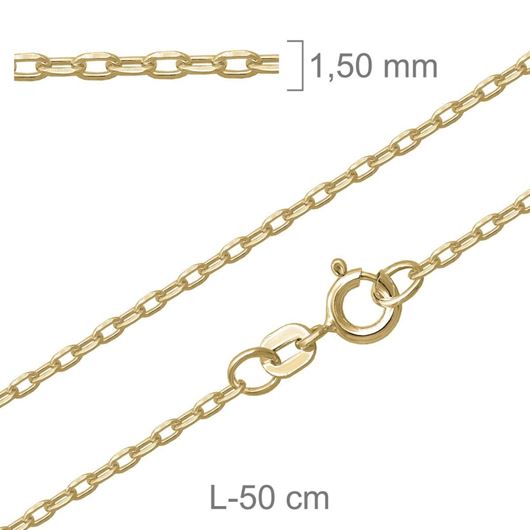 Foto de Cadena eslabón forzado lapidado en plata baño oro, 1,55mm grosor, 50cm longitud