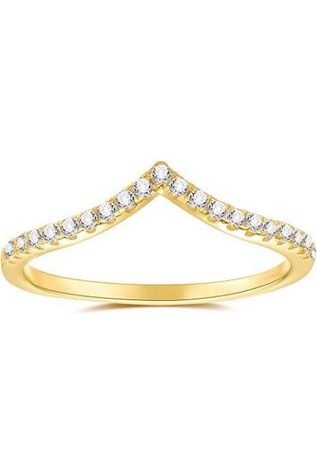 Foto de Sortija V en oro amarillo 18kt y circonitas blancas