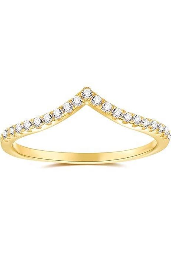 Foto de Sortija V en oro amarillo 18kt y circonitas blancas