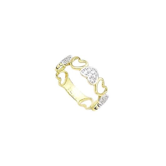 Picture of Sortija de corazones en oro amarillo 18kt y circontias blancas
