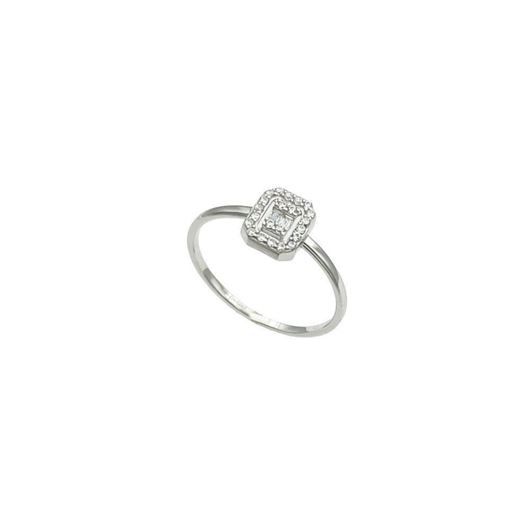 Picture of Anillo de oro blanco 18kt con bagué y orla de circonitas blancas