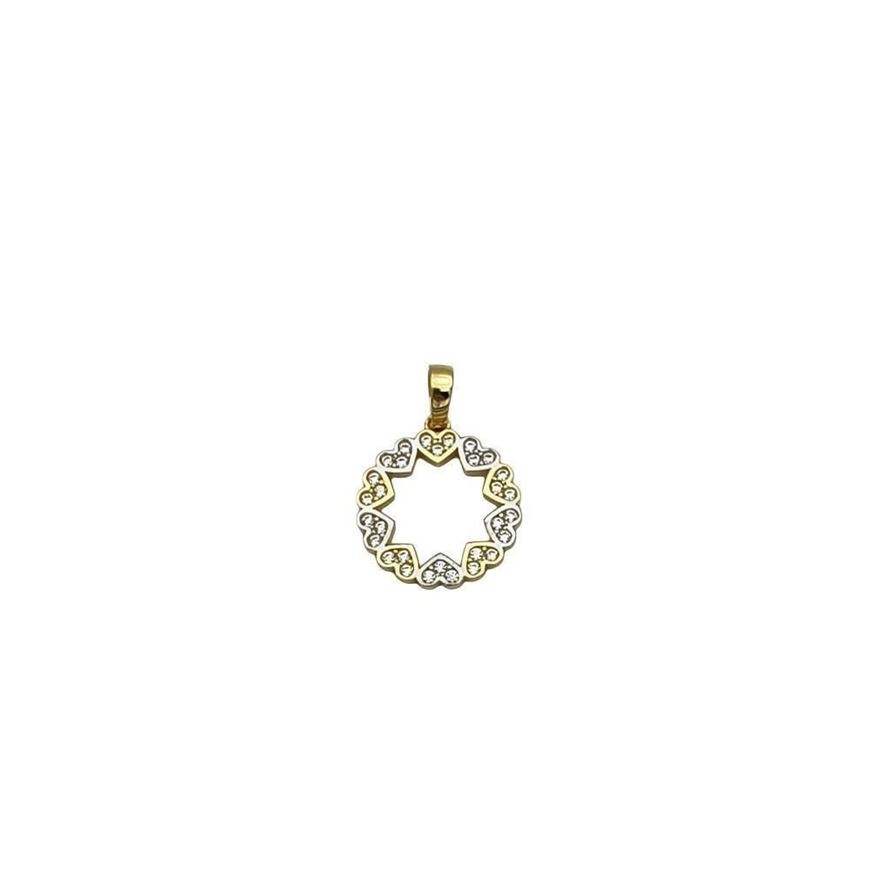 Foto de Colgante circulo de corazones en oro bicolor 18kt y circonitas blancas