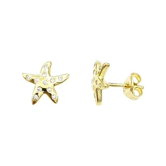 Foto de Pendientes estrellas de mar en oro amarillo 18kt y circonitas blancas