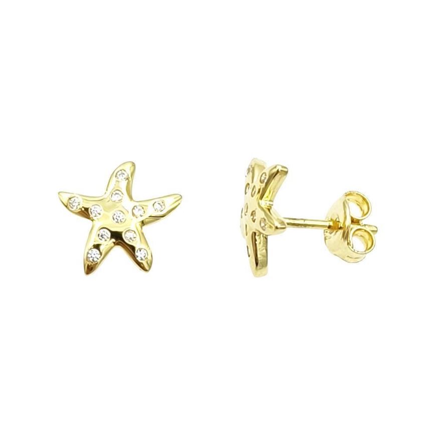 Foto de Pendientes estrellas de mar en oro amarillo 18kt y circonitas blancas