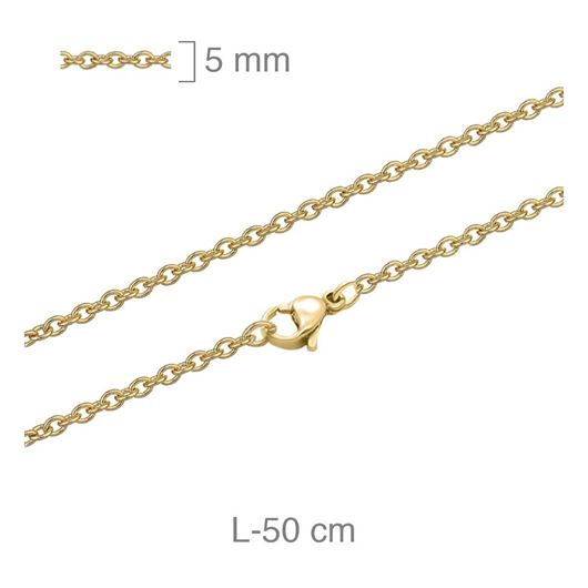 Foto de Cadena de acero baño oro, grosor 5mm, longitud 50cm