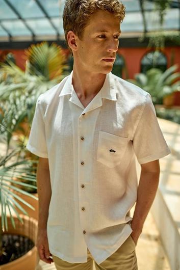 Foto de Camisa de lino bowling blanca, lino y algodón, regular fit