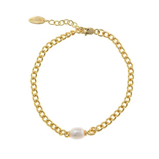 Foto de Pulsera plata chapado dorado cadena barbada perla