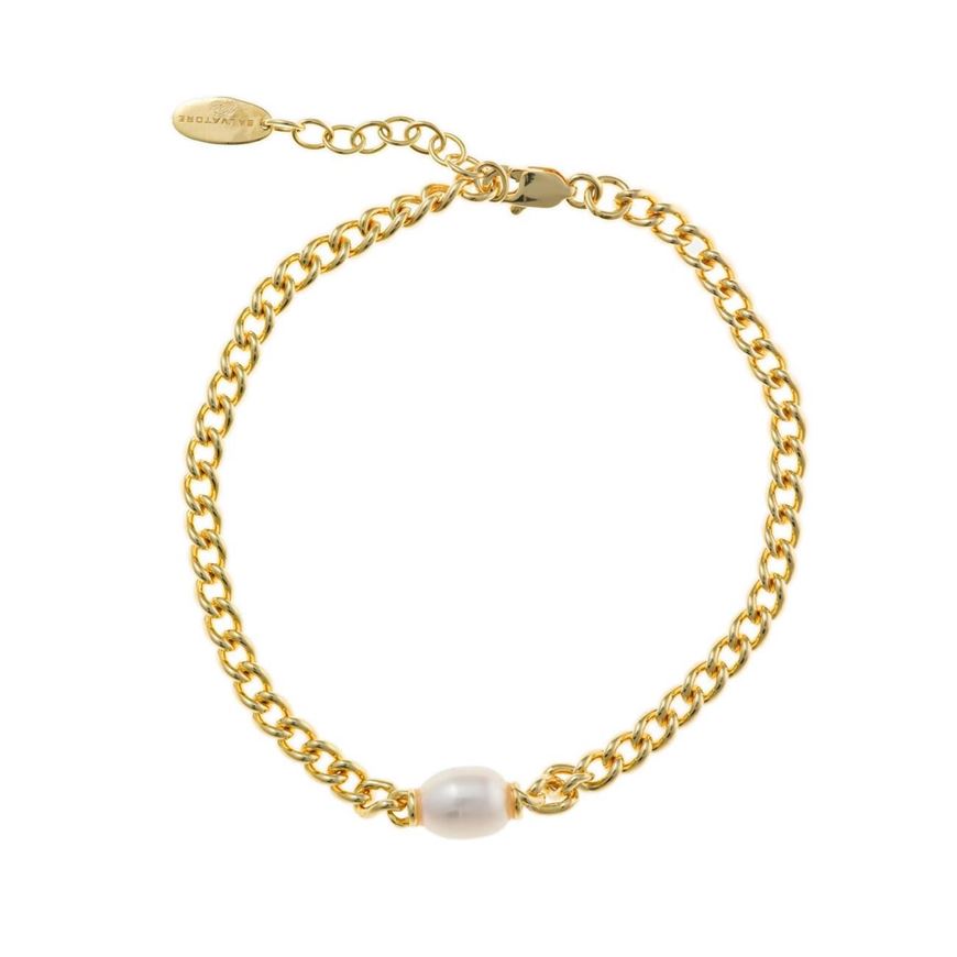 Foto de Pulsera plata chapado dorado cadena barbada perla