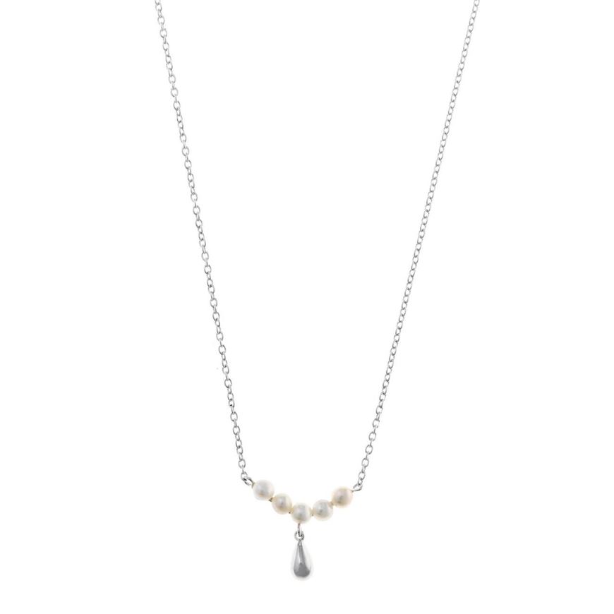 Foto de Collar plata rodio pera lisa cinco perlas
