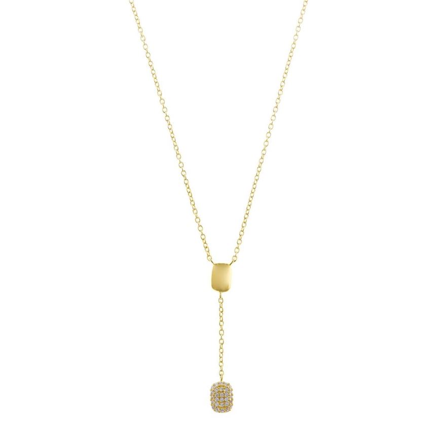 Foto de Collar plata chapado dorado rectangulo micro pave
