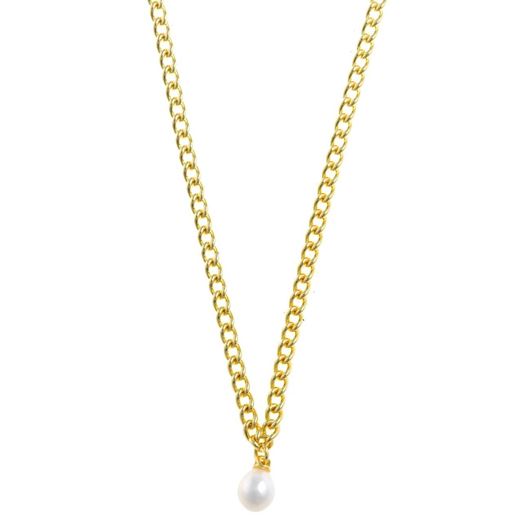 Foto de Collar plata chapado dorado cadena barbada perla