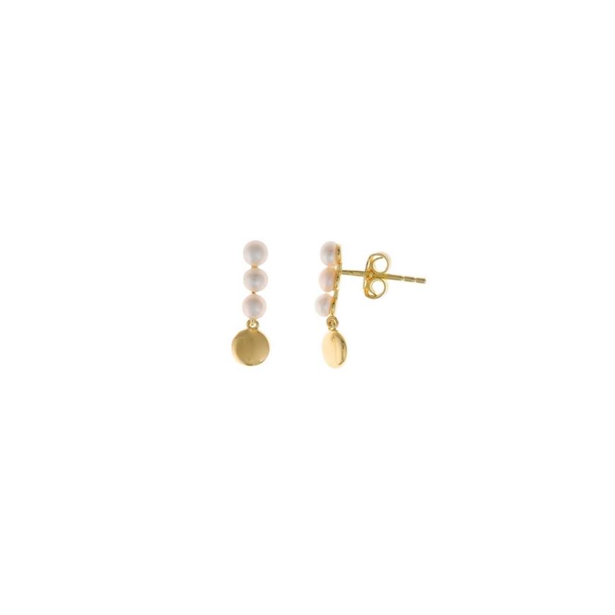 Foto de Pendientes plata chapado dorado esfera lisa tres