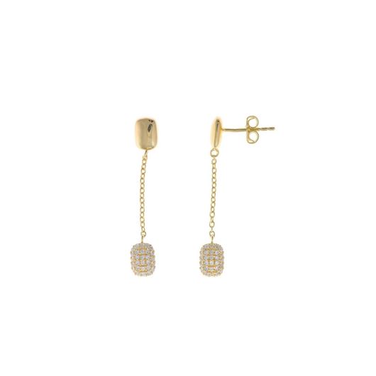 Foto de Pendientes plata chapado dorado rectangulo micro pave