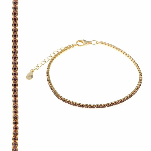 Foto de Pulsera plata chapado dorado circonitas brillantes rodonita