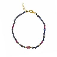 Foto de Pulsera Organic plata chapado dorado bolitas zafiro y 16+3cm