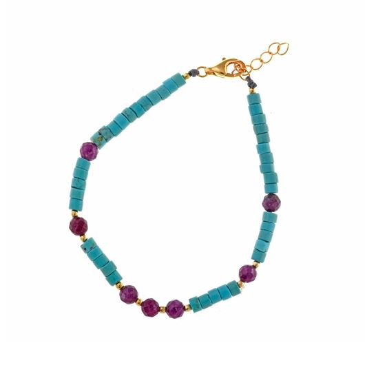 Foto de Pulsera plata chapado dorado bolitas turquesa tubo