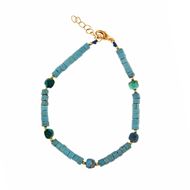 Foto de Pulsera Organic plata chapado dorado bolitas turquesa tubo 16+3CM