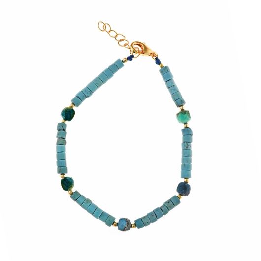 Foto de Pulsera plata chapado dorado bolitas turquesa tubo