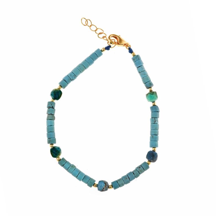 Foto de Pulsera plata chapado dorado bolitas turquesa tubo