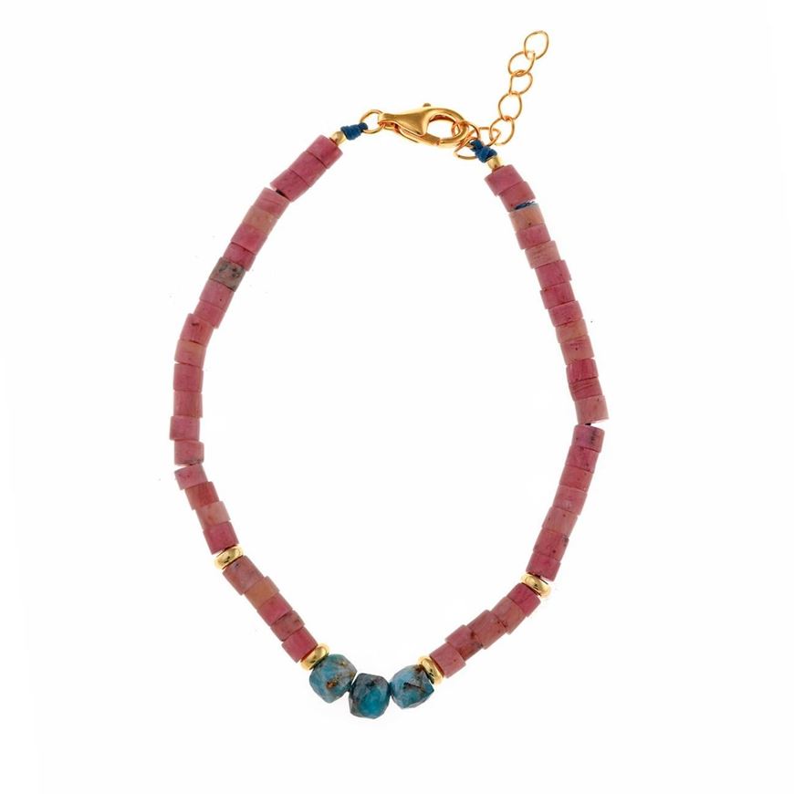Foto de Pulsera plata chapado dorado bolitas rodonita tubo