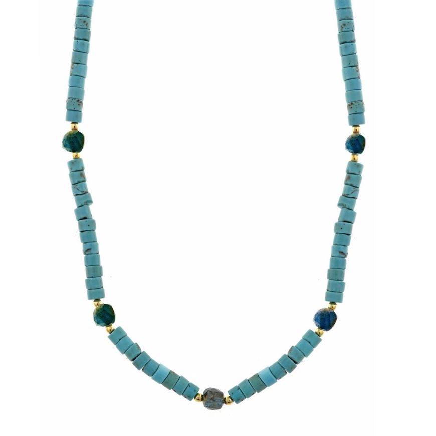 Foto de Collar plata chapado dorado bolitas turquesa tubo