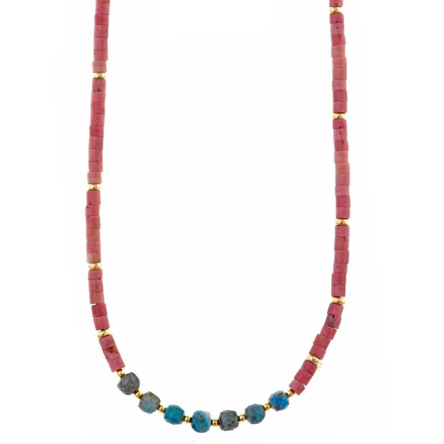 Foto de Collar plata chapado dorado bolitas rodonita tubo