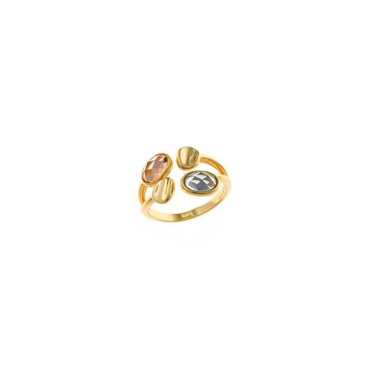 Foto de Sortija plata chapado dorado ovalos turmalina azul