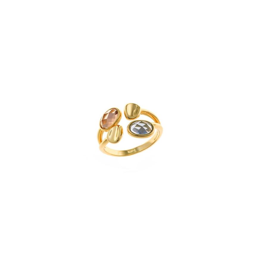 Foto de Sortija plata chapado dorado ovalos turmalina azul