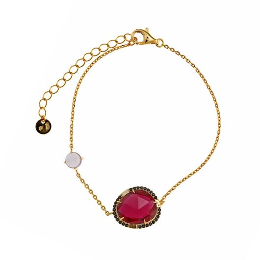Foto de Pulsera plata chapado dorado cabuchon morado ovalo