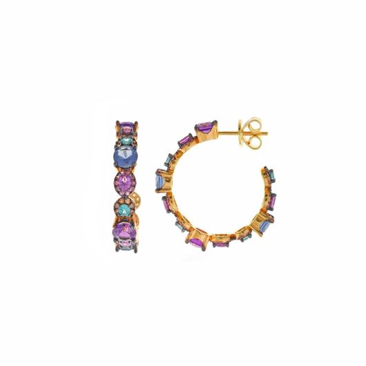 Foto de Pendientes plata chapado dorado aro circonitas rosa,