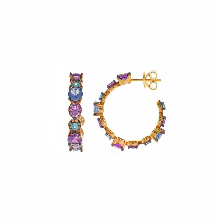 Foto de Pendientes plata chapado dorado aro circonitas rosa,
