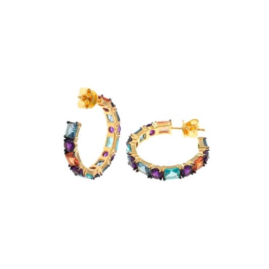 Foto de Pendientes plata chapado dorado aro circonitas padparadscha,