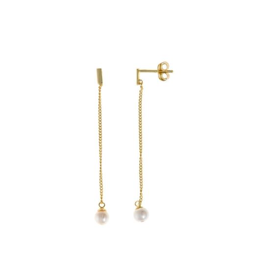Foto de Pendientes plata chapado dorado barra cadena perla