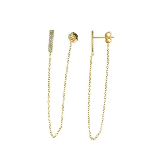 Foto de Pendientes plata chapado dorado barra circonitas blancas