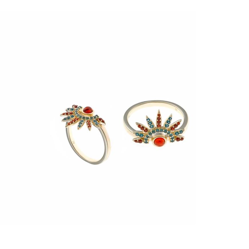 Foto de Sortija plata chapado dorado pinchos paraiba rojo